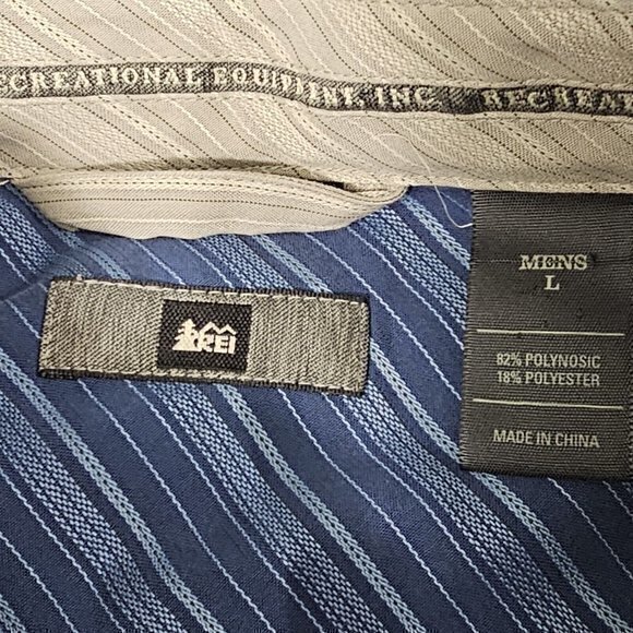 REI Mens Large‎ Blue Striped Short Sleeve Button Up Shirt Outdoors *Soft* - Picture 4 of 5